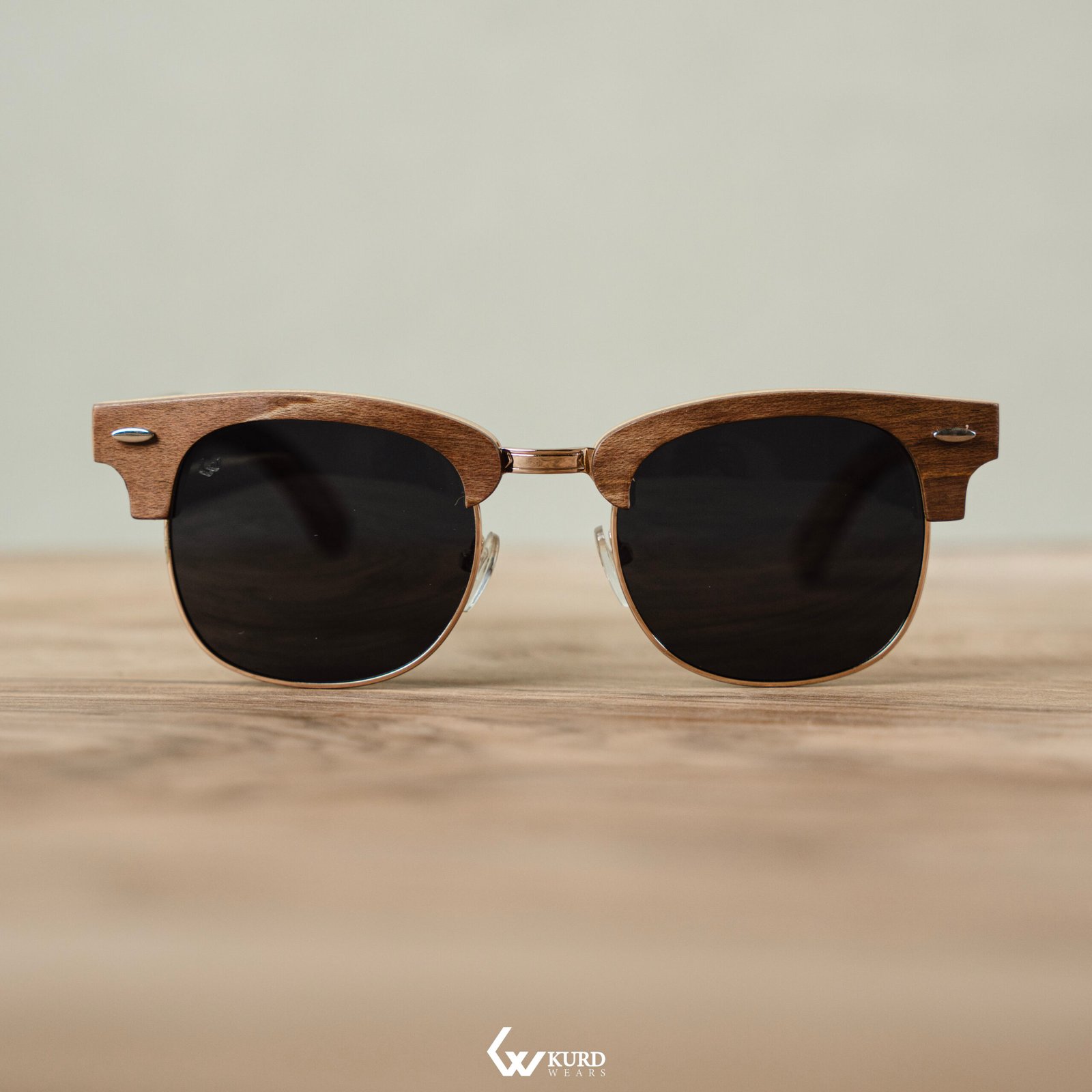 Half-Circle Brown Wooden Sunglasses