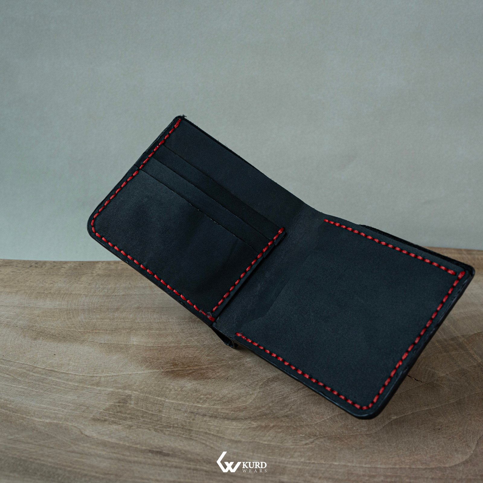 Bifold Wallet - Black Red Stitches